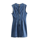 Spring Style Spliced Sleeveless Denim Dress