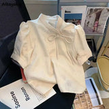 Women Chinese Style All-match Irregular Elegant Summer Vintage Streetwear Casual Solid Mandarin Collar Ladies Chic