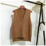 Autumn Women Sweater Vest Woman Short Loose Knitted Sweater Sleeveless Ladies V-Neck Pullover Tops Female