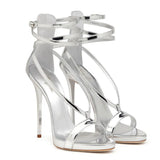 Big Brand High-Heeled Sandals Lacquered Leather Gold And Silver Ribbon Open-Toed High Heels Strapping The Original