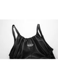 Faux Leather Sexy Black Spaghetti Strap Mini Dresses Women High Waist Hollow Out Design Backless Loose Party Club Midi