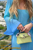 Women's Square Neck Long Flare Sleeve Ruched Maxi Dress Casual Loose Flared Hem A-Line Flowy Swing Beach Long