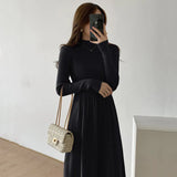 Zingj Collar Knitted Dress Apricot Color Shows Thin Medium And Long Hem A-Shaped Skirt Bottomed Out Wearing Long-Sleeved Sweater Skirt