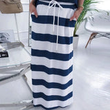 Off Shoulder T-shirt Long Skirt Set Women Summer Skew Neck Tops Drawstring Pocket Skirt 2 Pieces Sets Female Dresses