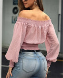 Off Shoulder Autumn Chiffon Shirts Top Lady Women Long Sleeve Shirt Slim Casual Solid White