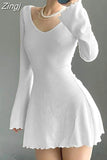 Casual Frill Long Sleeve Black Female Dress Slim Spring Autumn Mini Dresses Basic Fashion Elegant Outfits Korean