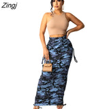 Sexy Camouflage Print Bodycon Maxi Skirts Autumn New Club Party Vintage Streetwear High Waist Long Skirt