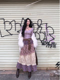 Hot Girl Suit Women's Winter Neck Halter Top Plaid Patchwork Irregular Skirt Belt Three-piece Set Fashion Female