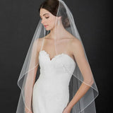 YouLaPan V14 White Ivory Wedding Veil Soft Tulle Veil with Soutache Cord Edging 1 Tier Long Bridal Veil See Through Swiss