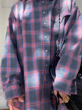 style versatile lapel loose fitting shirt 2024 autumn plaid long sleeved pocket women's