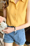 Women Shirt Sleeveless Womens Tops and Blouses Elegant Yellow Blouses for Women Basic Womens Blouses OL Clothes for