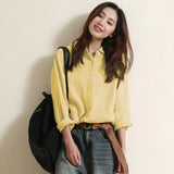Women Tops White Blouse Fashion 2023 Vintage Cotton and Linen Office Shirt Loose Solid Long Sleeve Button Clothes