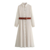 New Spring Dress With Belt, Flute And Pleats Is
