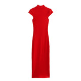 Spring Style Slim Dress With Thin Collar And Solid Color 4174308