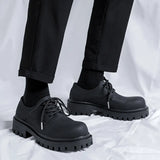 Zingj Wind Thick Round Derby Man Dark Small Leather Shoes Vintage Big Head Shoes