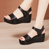 Summer New Thick-Soled Sandals Women's 6Cm Slope Heel Sandals Middle Heel Waterproof Table Large Size Comfortable Muffin Fishmouth