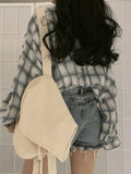Checkered Puff Sleeve Button Blouse- Outfit