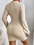 Women's Sweater Dress Stylish Simple Thin Knitted High-Necked Solid-Colored Knitted