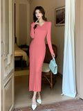 Zingj Style Lazy Twist Twist V-Collar Knitted Dress Women's Autumn And Winter New Bottomed Buttocks Show Skinny