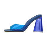 Onlymaker Women Square Toe PVC Slip on Clear High Heels Transparent Summer Concise Casual Party Dress