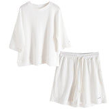 summer lazy sports wind breathable waffle loose leisure sports 2-piece suit short-sleeved wide-leg shorts
