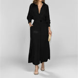 New Temperament Female Commuter With Solid Color To Close Waist Long Sleeve Irregular Shirt Dress