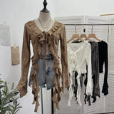 Wasteland Wind Irregularly Drifted With Lotus Leaf Edge Strap With Hole Open Shirt Short Long Sleeves