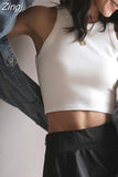 White Crop Top Women Sleeveless Sexy Outfits Solid O Neck Tight Stretch Basic Summer Tank Top Women 2023