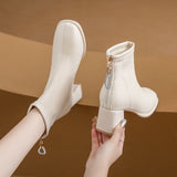 Zingj Boots And Ankle Boots Women Korean 2024 New Autumn And Winter Thick Heel Martin Boots Square Head Thin Boots Women Back