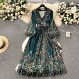 Early Spring New French High-End Style One-Piece Lace-Up Waist Printed Dress Women's Light Extravagant And Elegant