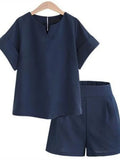 Dress New Large Size Women's Short Sleeve Jacket Shorts Two-piece Suit Casual Solid Short Half Open