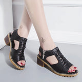 Zingj Sandal Women 2023 Summer New Fish Mouth Face Hollow Woven Thick Heel With Plus Size Sandals- Outfit