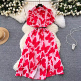 Zingj Familiar Style Minority Women's Dress 2024 Summer New Design Sensitive Wood Ear Waist Printing Elegant Long