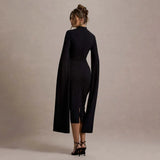 Solid Cape Bodycon Midi Dress- Outfit