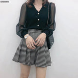 Winter Spring New Long Sleeve Button Knitted Blouses Female Fashion V-neck Solid Color Shirts Loose Casual Tops