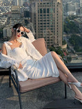 New Elegant Summer Sleeveless White Bodycon Dress Sexy Spaghetti Strap Midi Dress Office Lady Celebrity Party