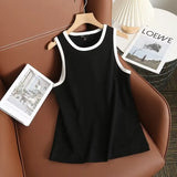 New Rice-White Sleeveless Spliced Slim Lady's Bottomed Vest