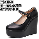 8CM High Heel Heel Leather Shoes 3CM Thick Waterproof Table Comfortable Loose Cake Shoes Round Head Light Magic Stick Single Shoes