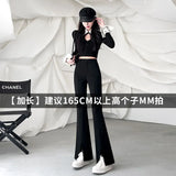 Zingj Suit Bell Bottom Pants Children 2024 Autumn New High Waist Show Thin Feeling Pants Slit Casual Micro Pants-Outfit