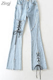 Jeans Hight Waist Strappy Cross Jeans Women 2023 Fashion Denim Pants Bottom Harajuku Streetwear Boyfriend Style