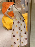 Women Vintage Casual Floral Midi Dress Lady One Piece Elegant Puff Sleeve Party Clothes Female Fashion Prom