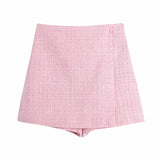 Spring Plaid Textured Double-Breasted Suit Coat Textured Mini Skirt