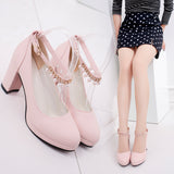 Zingj And Autumn New Women's Shoes Pearl Chain High-Heeled Shoes Thick Soles Large Size Thick Heels Professional Single Shoes Working Women's
