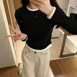 Style Ins Thin Fake Two Long-Sleeved T-Shirts For Girls In Autumn And Winter With Ruffled