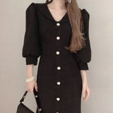 Zingj Wind Chic Minimalist Temperament Lapel Single Breasted Waist Bubble Sleeve Package Hip Fish Tail Dress Dress