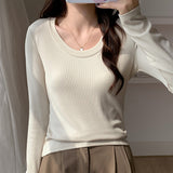 Threaded U-Collar Long-Sleeved Bottomed Shirt In Early Autumn New Plain Color Simple And Slim