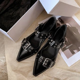 Zingj Heel Fashion Shoes Spring 2024 New Women's Shoes Belt Buckle Pointed Head Four Seasons Shoes Thick Heel Low Top Shoes Shallow Mouth Single Shoes-Outfit