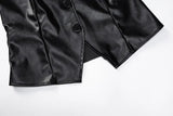 Black Pu Leather Button Up Sleeveless Top-Outfit