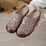 Zingj Summer New Cowhide Flat-Soled Women's Shoes Leisure Leather Hollowed-Out Breathable Slippers Hole
