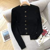 Zingj Fragrant Wind Black Knit Cardigan Female 2023 New Style Lazy Retro Round Neck Sweater